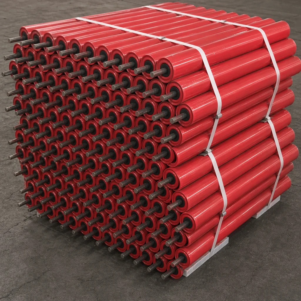 Heavy-duty conveyor rollers on an industrial assembly line